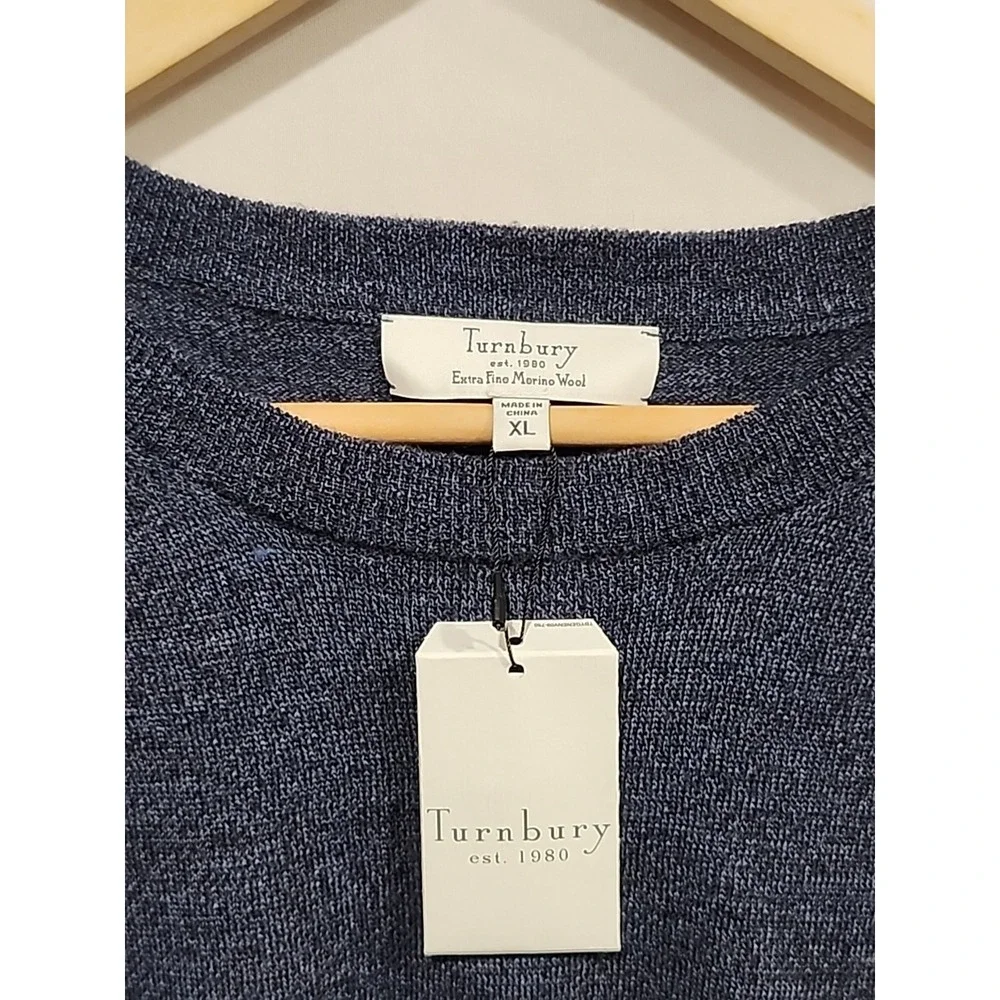 Turnbury NWT Extra Fine Merino Wool Sweater Mens XL Dark Blue Round Neck Soft‎